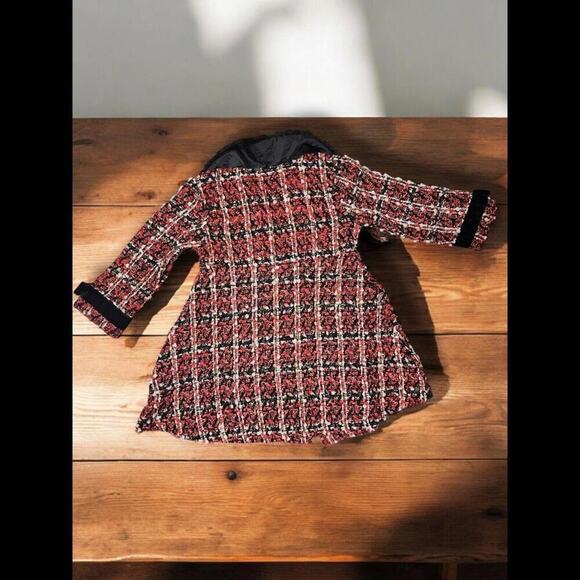 Blueberi Boulevard Coat Girls 3T Red Tweed Fur Collar Sequins Button Bow Holiday - Picture 4 of 4